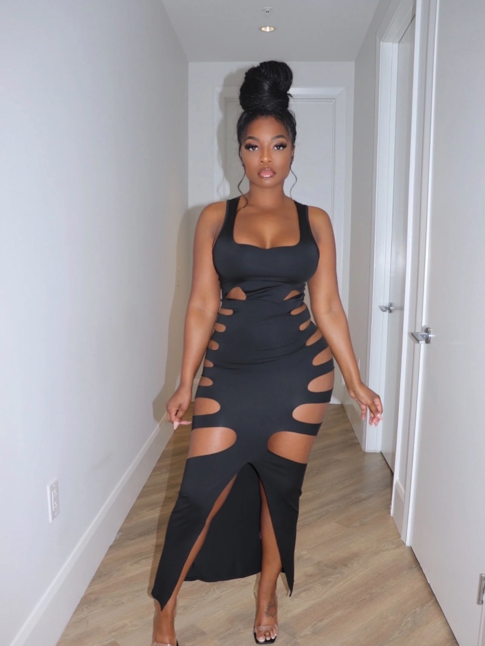 Black Cutout Maxi Dress - Sleek Evening Bodycon